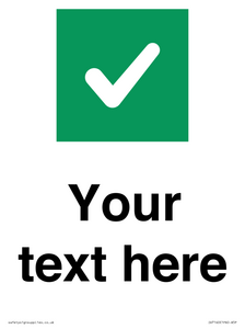 Custom plain background, green square with tick sign